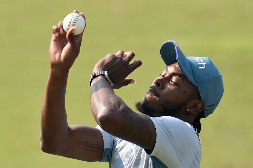 England’s Jofra Archer bowls a delivery in the nets during a training session ahead of their third one day international cricket match against Bangladesh in Chattogram, Bangladesh, Sunday, March 5, 2023. (AP Photo/Aijaz Rahi)