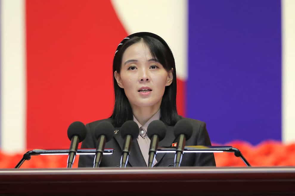 Kim Yo Jong, sister of North Korean leader Kim Jong Un, delivers a speech (Korean Central News Agency/Korea News Service via AP, File)