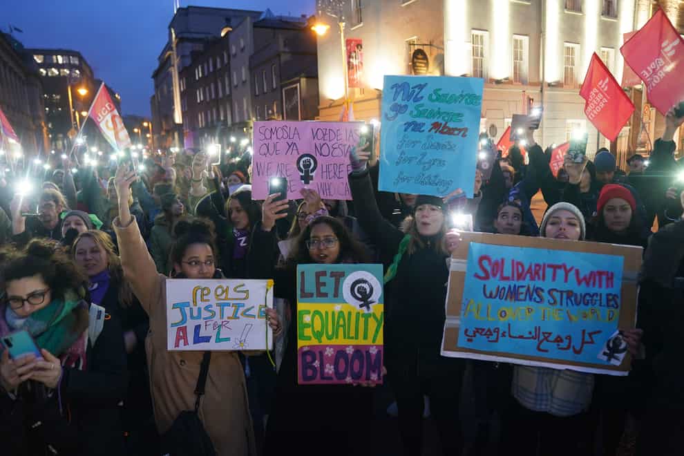 People in the centre of Dublin take part in a march to mark International Women’s Day. Picture date: Wednesday March 8, 2023.