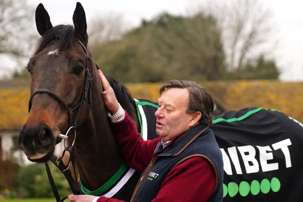 Trainer Nicky Henderson and Constitution Hill during a visit to Nicky Henderson’s stables at Seven Barrows in Lambourn, Berkshire (David Davies/PA)