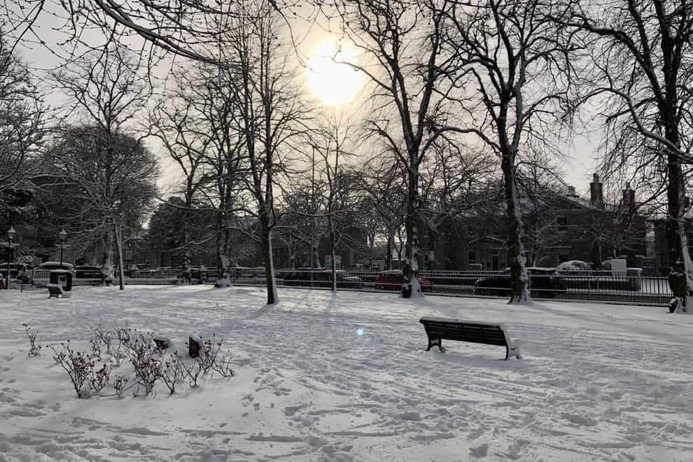 Snow in the west end of Aberdeen, Scotland, as weather warnings for snow and ice are in place across all four nations of the UK. (Beth Edmonston/PA)