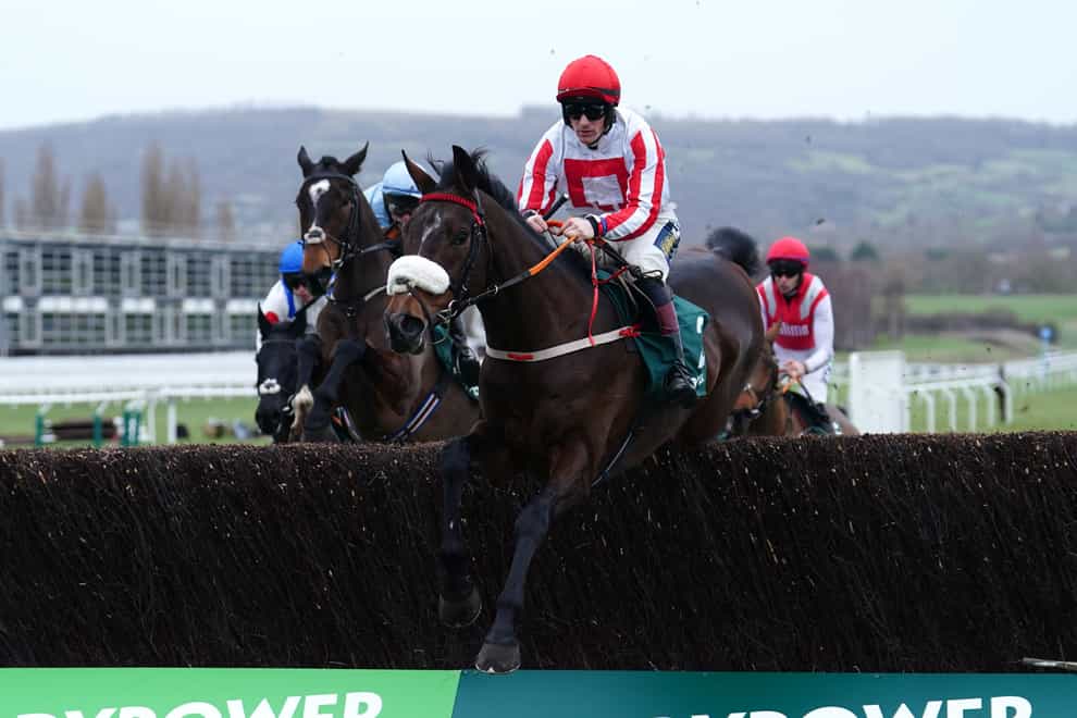 The Real Whacker ridden by Sam Twiston-Davies go on to win the Paddy Power Novices’ Chase at Cheltenham Racecourse. Picture date: Sunday January 1, 2023. (David Davies/PA)
