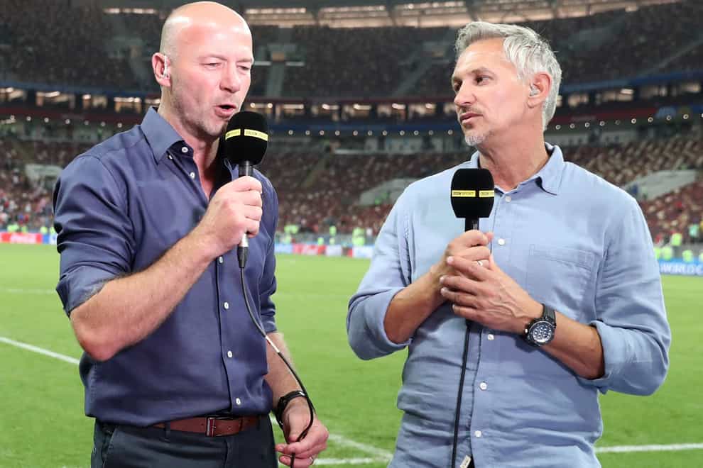 Alan Shearer, left, boycotted this week’s Match of the Day in solidarity with Gary Lineker (Owen Humphreys/PA)