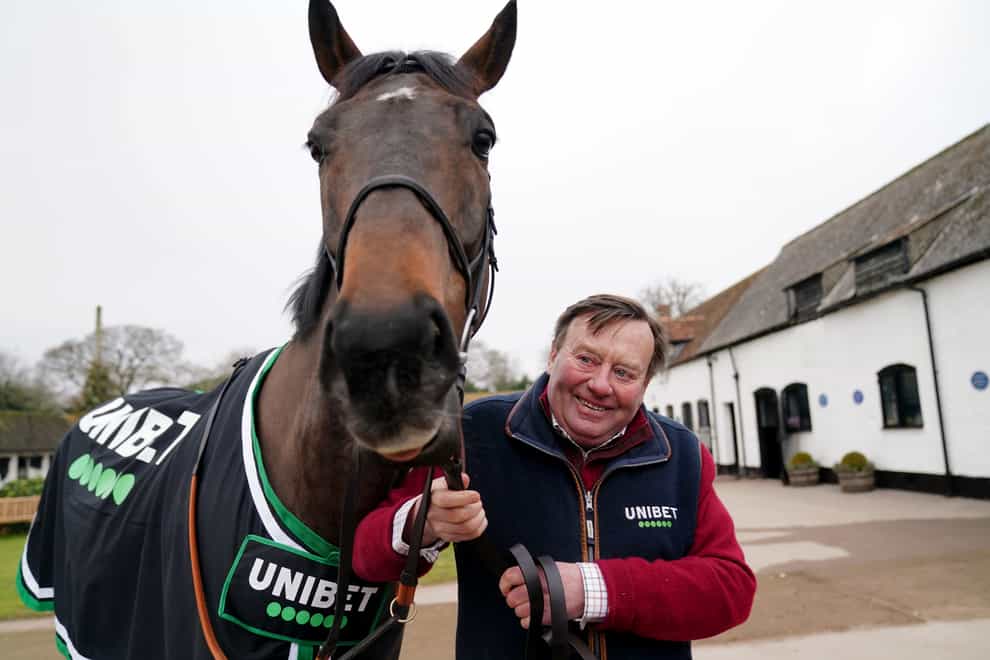 Trainer Nicky Henderson and Constitution Hill during a visit to Nicky Henderson’s stables at Seven Barrows in Lambourn, Berkshire. Picture date: Monday February 13, 2023. (David Davies/PA)