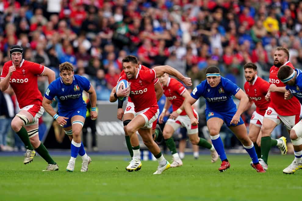 Wales’ Rhys Webb breaks in the build up to his side’s fourth try against Italy (David Davies/PA)