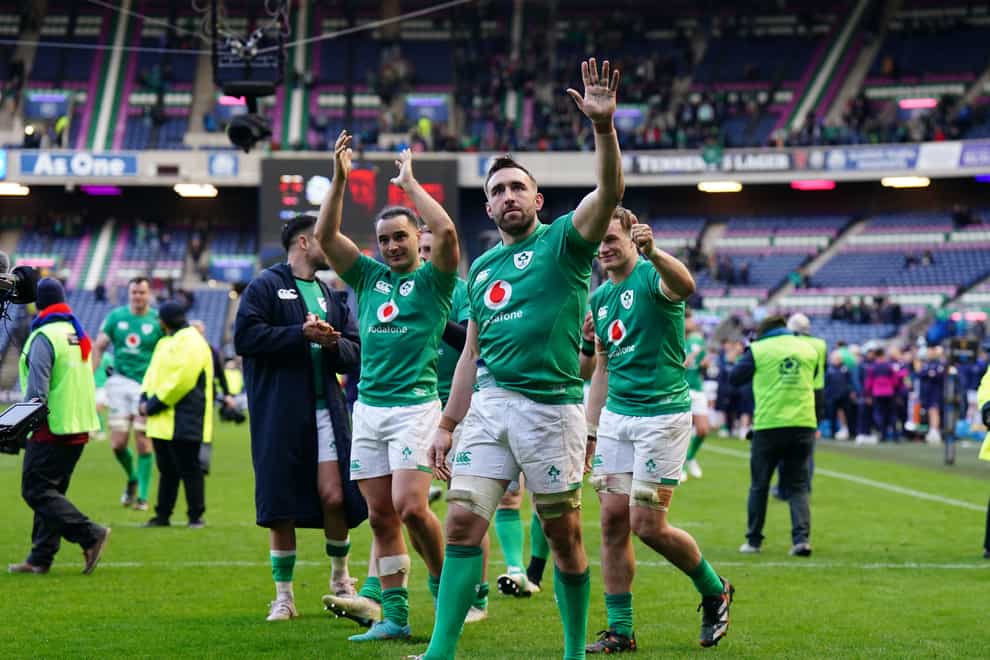 Ireland players celebrate victory over Scotland (Jane Barlow/PA)