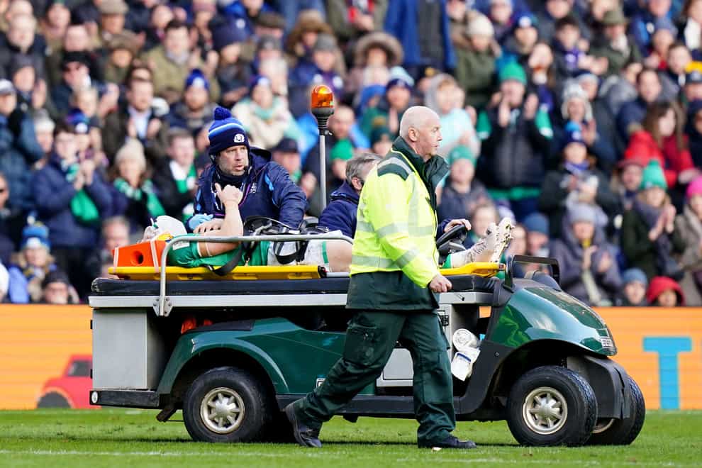 Garry Ringrose is out of Ireland’s Guinness Six Nations clash with England after leaving the pitch in Scotland on a stretcher (Jane Barlow/PA)