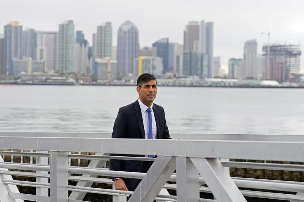 Prime Minister Rishi Sunak departs after taking part in media interviews at the harbour in San Diego (Stefan Rousseau/PA)