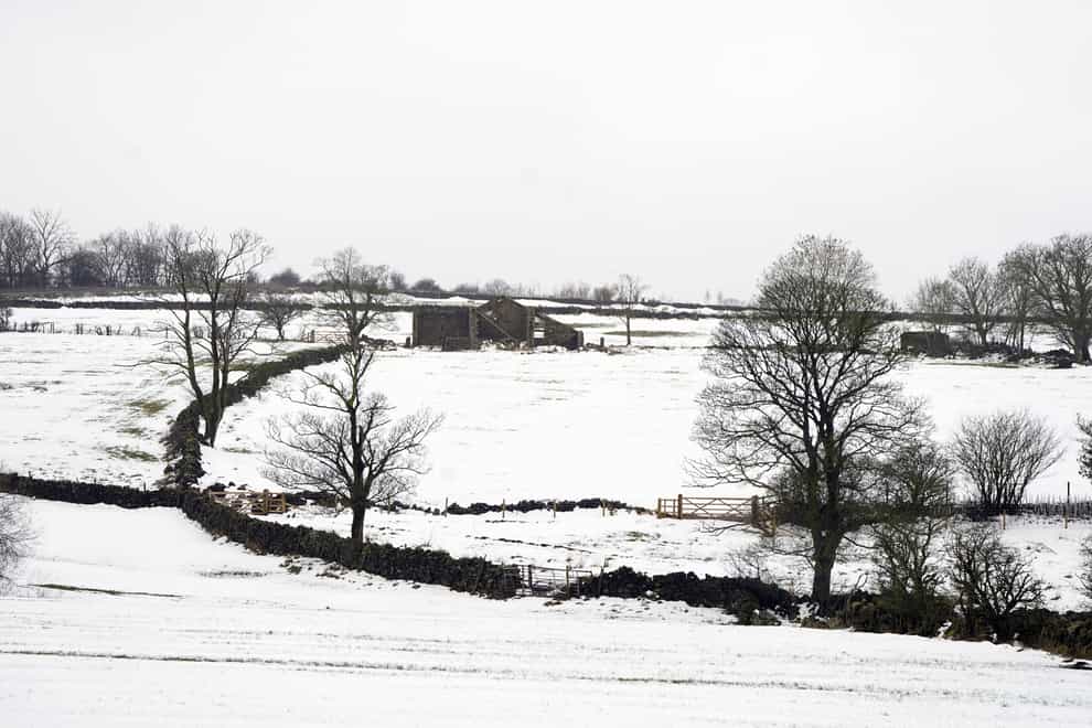 Snow-covered fields near Menwith Hill in North Yorkshire (Danny Lawson/PA)