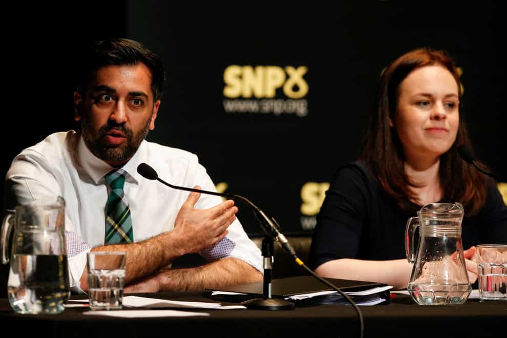 SNP leadership candidates Humza Yousaf and Kate Forbes clashed over their public support (Craig Brough/PA)