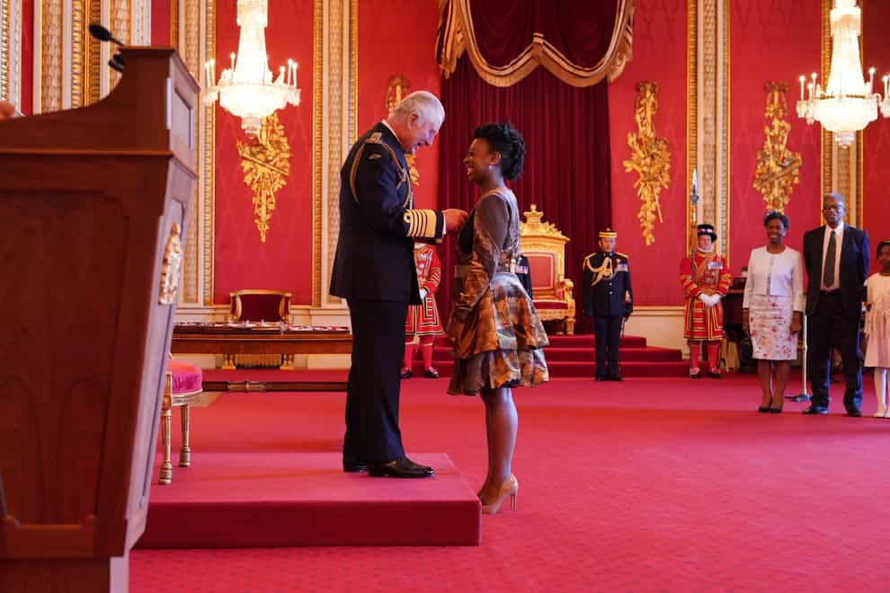 YolanDa Brown has been made an Officer of the Order of the British Empire by the King at Buckingham Palace (Jonathan Brady/PA)