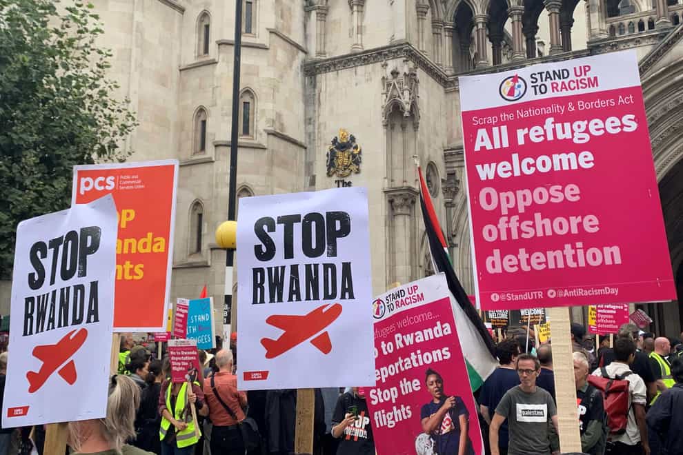 Demonstrators previously protested outside the Royal Courts of Justice against the Government’s plan to send some asylum seekers to Rwanda (Tom Pilgrim/PA)