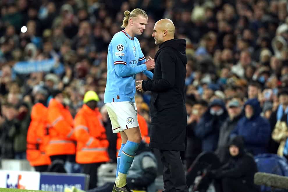 Erling Haaland scored five goals before being substituted by Pep Guardiola (Martin Rickett/PA)