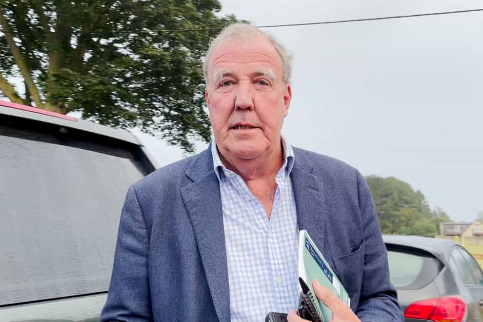 Jeremy Clarkson at the Memorial Hall in Chadlington, where he held a showdown meeting with local residents over concerns about his Oxfordshire farm shop (PA)