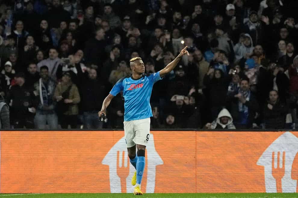 Victor Osimhen’s brace guided Napoli to victory over Eintracht Frankfurt in the Champions League (Gregorio Borgia/AP)