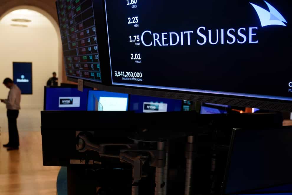 Credit Suisse is planning to borrow up to 50 billion Swiss francs (£45 billion) from Switzerland’s central bank in a bid to boost its liquidity and calm investors a day after the bank’s share price plummeted (Seth Wenig/AP)