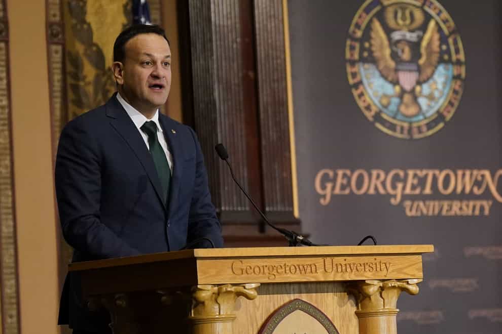 Taoiseach Leo Varadkar speaking at the Women at the Helm conference at Georgetown University in Washington DC, during his visit to the US for St Patrick’s Day (Niall Carson/PA)