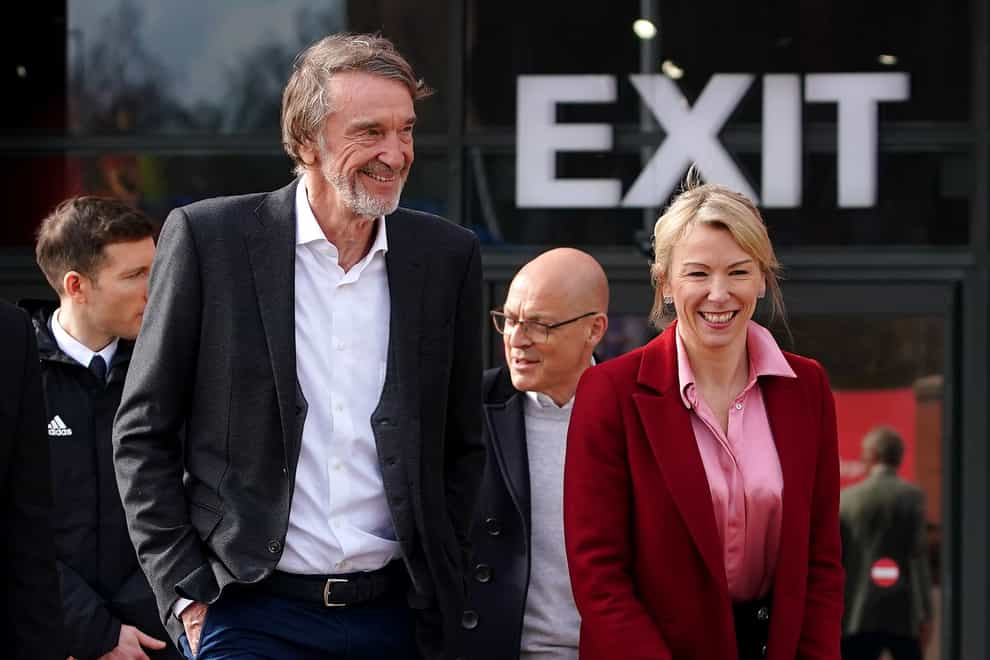 INEOS owner Sir Jim Ratcliffe (left) and Sir David Brailsford (centre) pictured at Manchester United’s Old Trafford ground on Friday (Peter Byrne/PA)