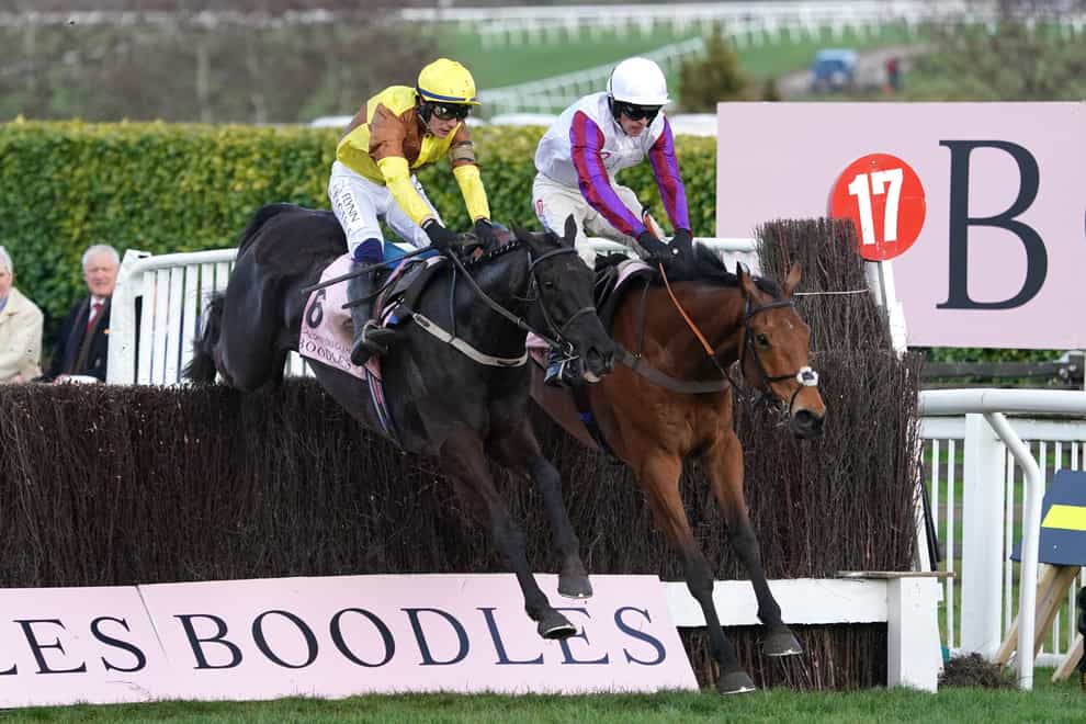 Galopin Des Champs ridden by Paul Townend (left) and trained by Willie Mullins on their way to winning the Boodles Cheltenham Gold Cup Chase on day four of the Cheltenham Festival at Cheltenham Racecourse. Picture date: Friday March 17, 2023. (Tim Goode/PA)