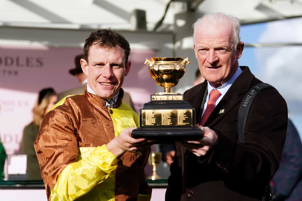 Paul Townend and Willie Mullins with the Gold Cup trophy (David Davies/Jockey Club/PA)