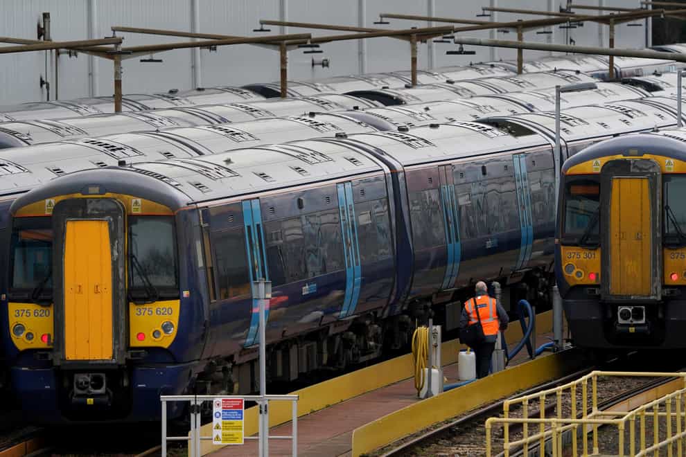 Southeastern trains in sidings at Ramsgate station in Kent, as train passengers will face fresh disruption on Saturday because of another strike by rail workers in the long-running dispute over jobs, pay and conditions.