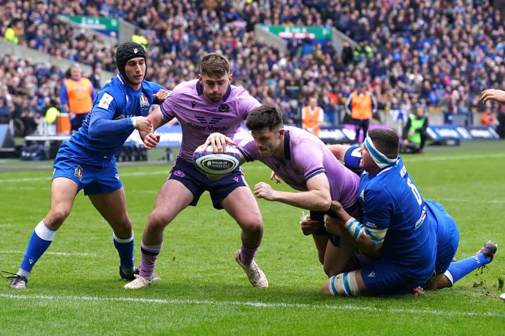 Blair Kinghorn scores his second try against Italy (Andrew Milligan/PA)