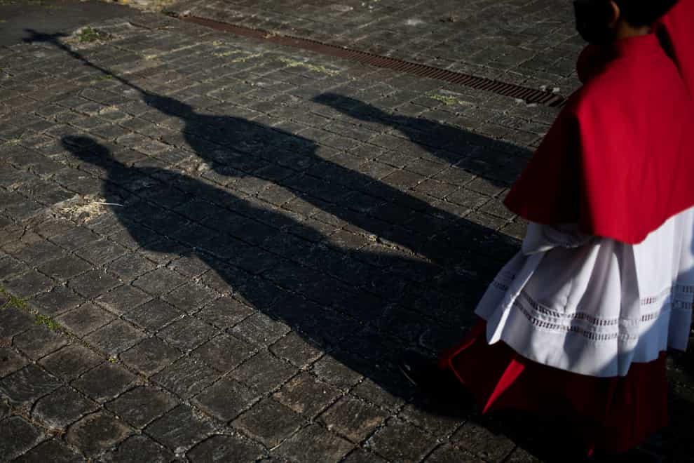 Catholics take part in a reenactment of the Stations of the Cross during the Lenten season at the Metropolitan Cathedral in Managua, Nicaragua on Friday, March 17, 2023 amid tensions between the Vatican and the Daniel Ortega government (Inti Ocon/AP/PA)