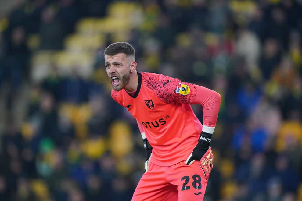 Norwich City goalkeeper Angus Gunn during the Sky Bet Championship match at Carrow Road, Norwich. Picture date: Saturday December 17, 2022.