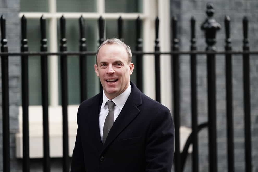 Dominic Raab should have been suspended or stepped down while bullying claims are investigated, it has been suggested (Jordan Pettitt/PA)