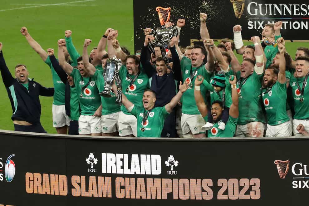 Ireland celebrate their Six Nations Grand Slam (Donal Farmer/PA).