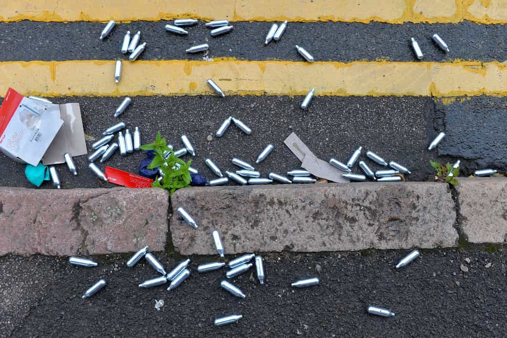 Discarded laughing gas canisters on a Leicester street (Alex Hannam/Alamy/PA)