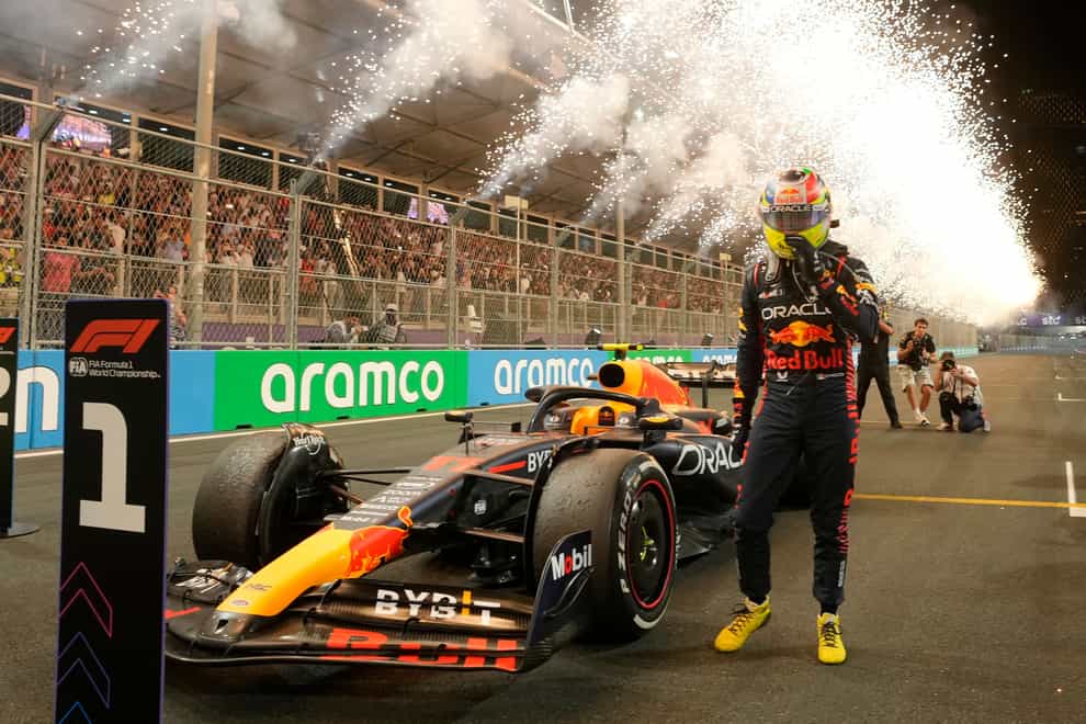 Sergio Perez won from pole position at Sunday’s Saudi Arabian Grand Prix (Luca Bruno/AP)