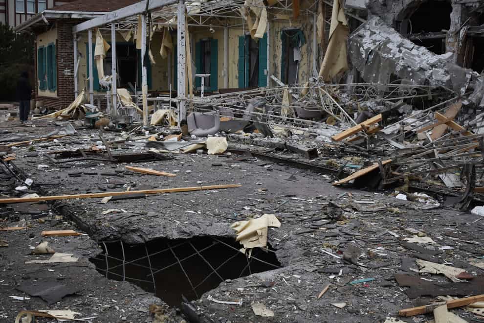 A damaged restaurant seen after Russian shelling in Zaporizhzhia, Ukraine (Andriy Andriyenko/AP)