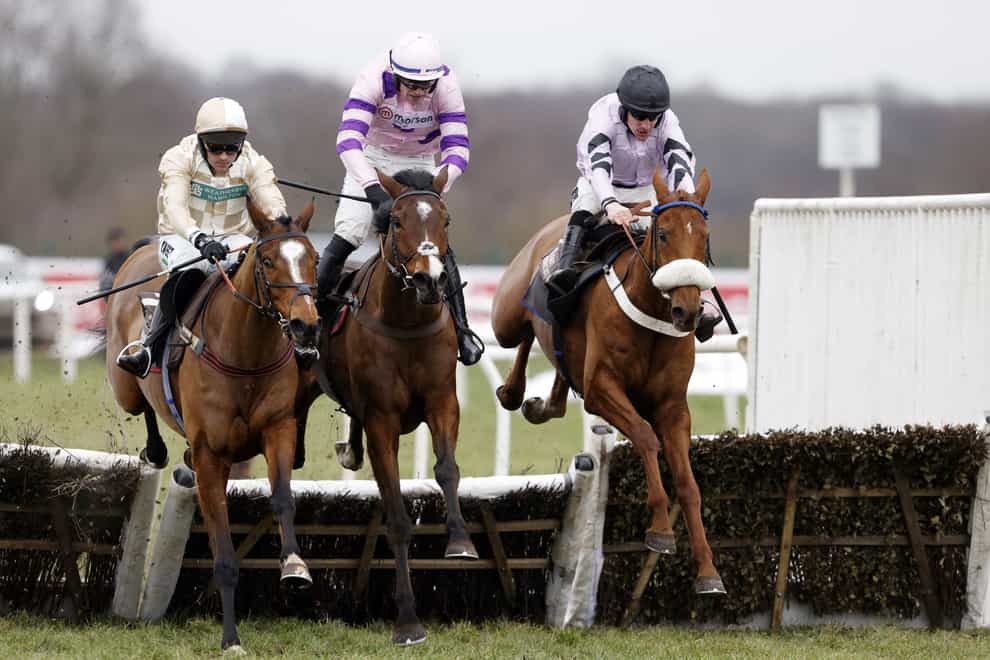 Maximilian ridden by Brian Hughes (right) before winning the Albert Bartlett River Don Novices’ Hurdle during the Sky Bet Chase Racing day at Doncaster Racecourse. Picture date: Saturday January 28, 2023. (Richard Sellers/PA)