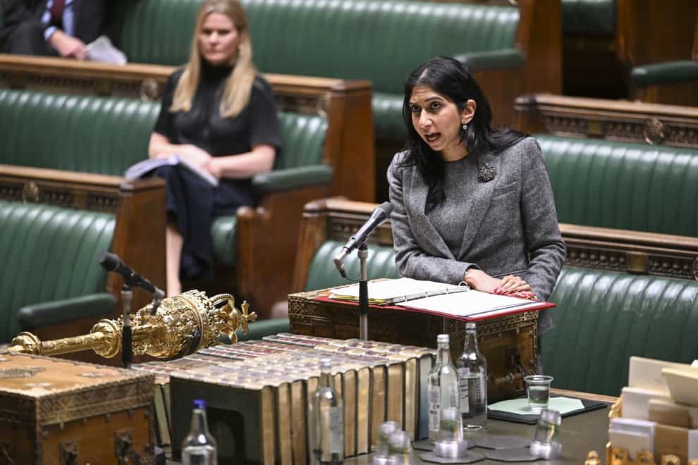 Suella Braverman makes a statement in the House of Commons, London UK Parliament/Andy Bailey/PA)