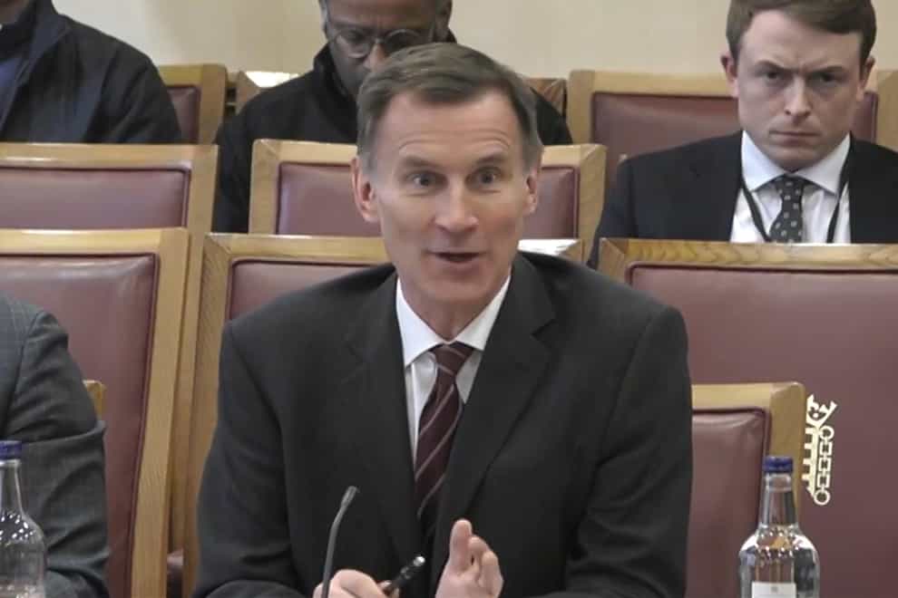 Chancellor of the Exchequer Jeremy Hunt giving evidence to the Economic Affairs Committee (House of Commons/UK Parliament/PA)