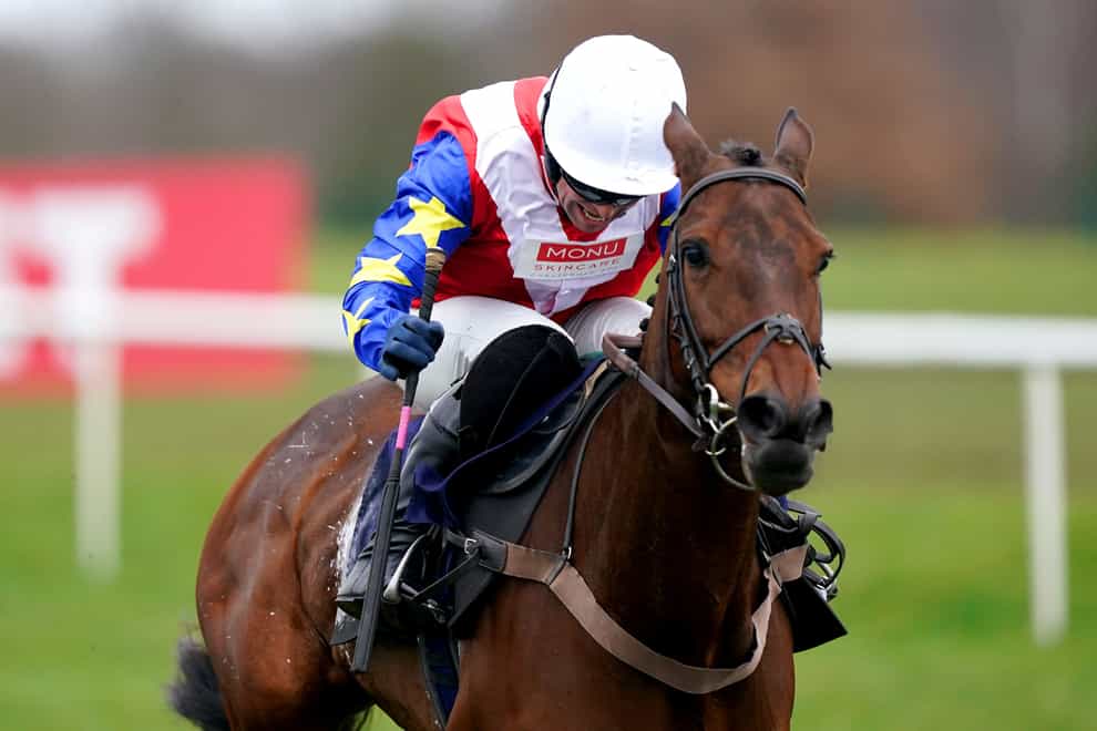 Moviddy ridden by jockey Robert Dunne in action as they compete in the Virgin Bet EBF Mares’ “National Hunt” Novices’ Hurdle at Doncaster Racecourse (Mike Egerton/PA)