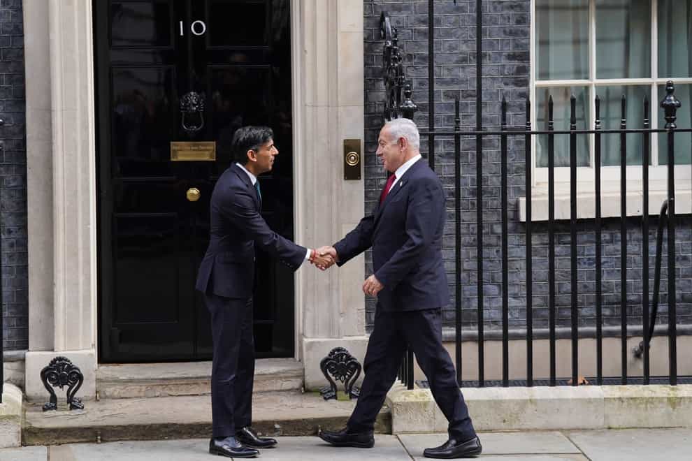 Rishi Sunak welcomes Benjamin Netanyahu to Downing Street (Stefan Rousseau/PA)