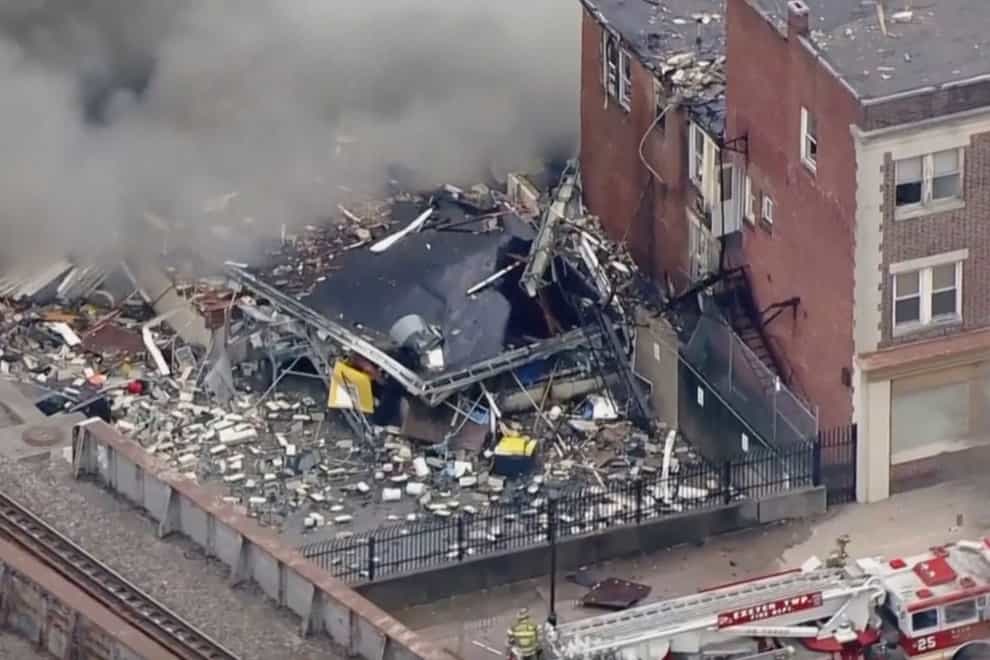 Smoke rises following an explosion at a factory in Pennsylvania (WPVI-TV/6ABC via AP)