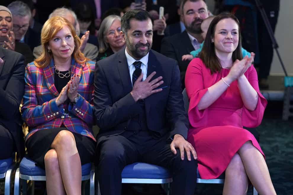 Humza Yousaf defeated Ash Regan, left, and Kate Forbes to take the role of FM (Andrew Milligan/PA)