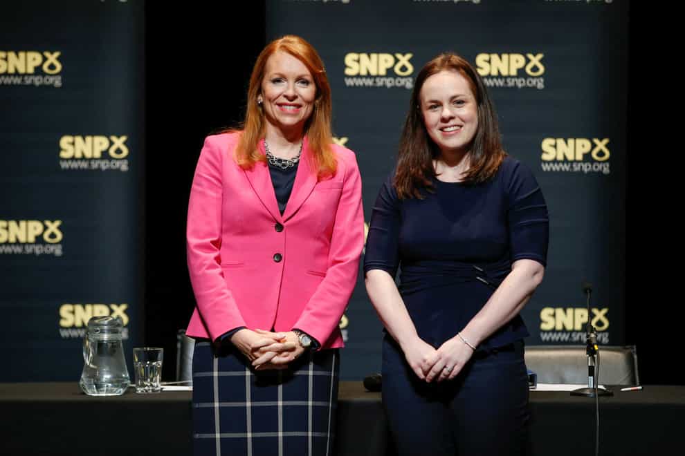 SNP leadership candidates Ash Regan, left, and Kate Forbes during an SNP leadership debate (Craig Brough/PA)