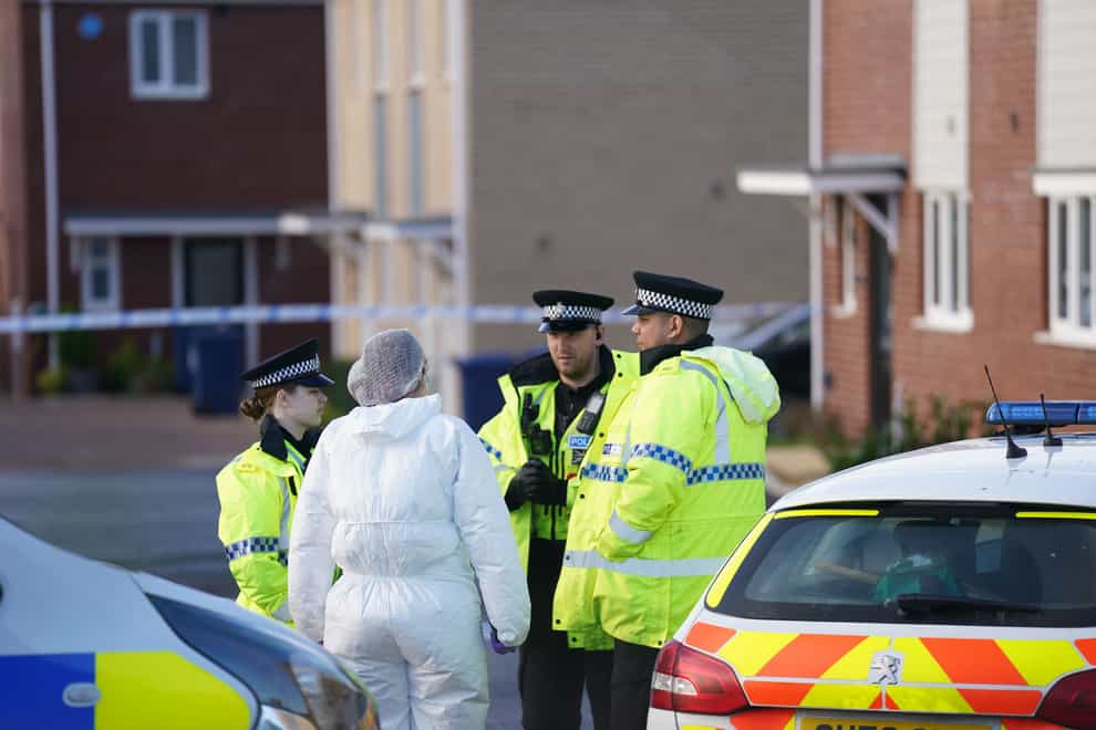 Police and forensics at the scene in Meridian Close, Bluntisham, Cambridgeshire, where police found the body of a 32-year-old man with a gunshot wound on Wednesday evening (Joe Giddens/PA)