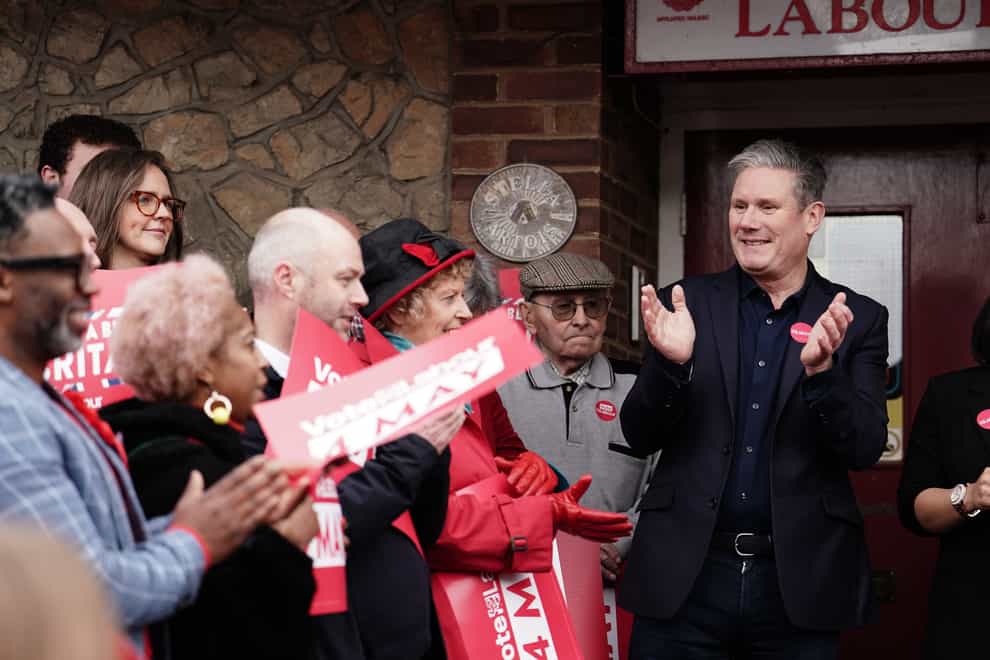 Labour Party leader Sir Keir Starmer with supporters outside the Gillingham Labour Club over the weekend (Jordan Pettitt/PA)