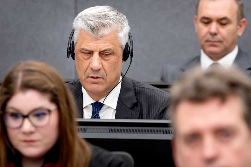 Hashim Thaci appears before the Kosovo Tribunal (Pool via AP)