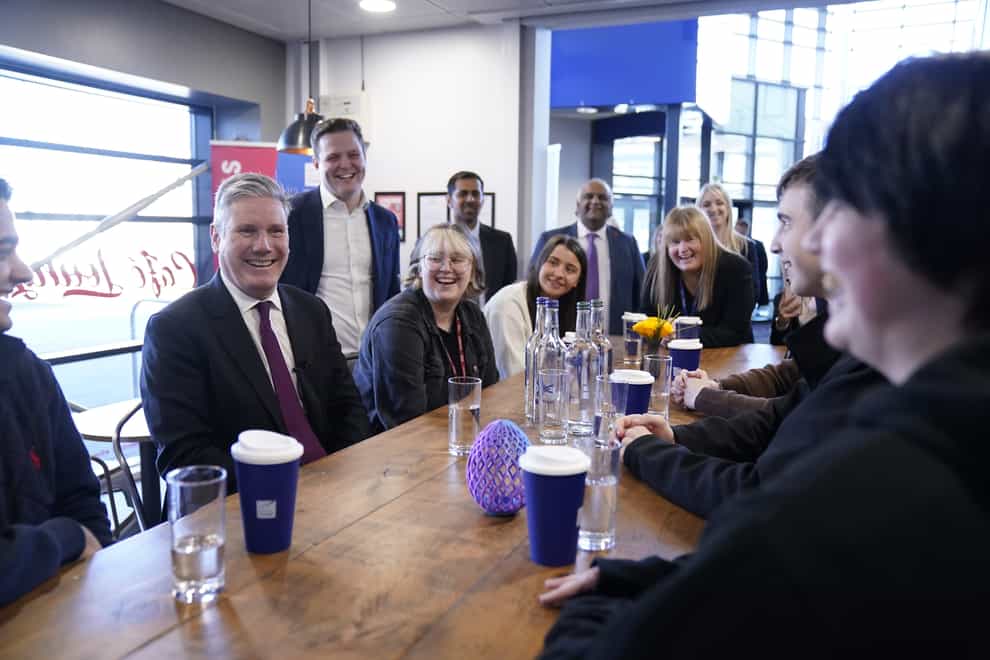 Sir Keir Starmer meets staff and students during a visit to Burnley College (Danny Lawson/PA)