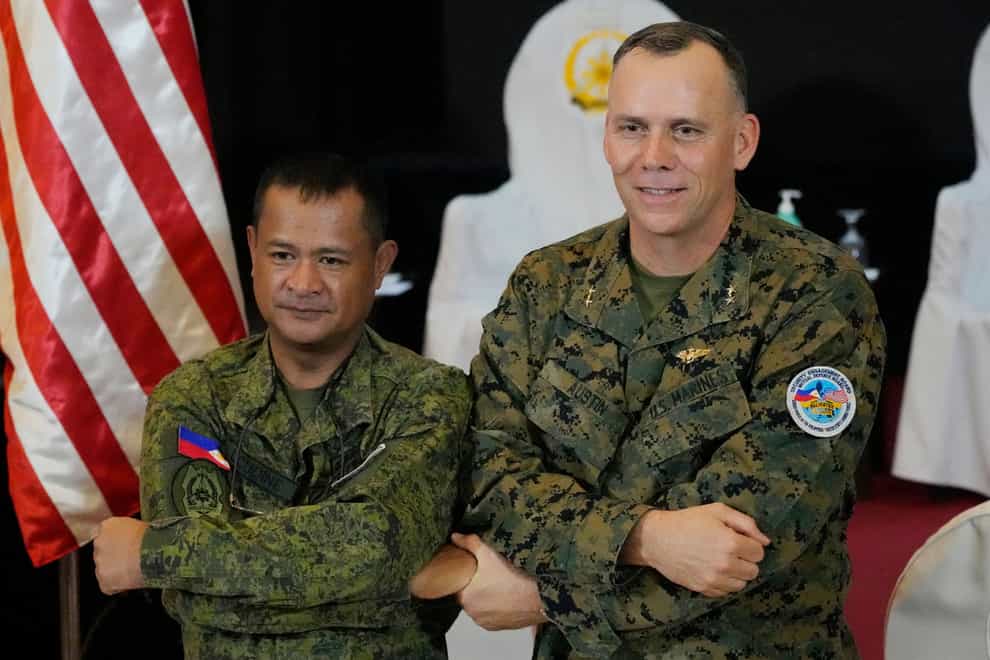 US Marine Corps Major General Eric Austin and Philippine Army Major General Marvin Licudin launched the exercise (Aaron Favila/AP)