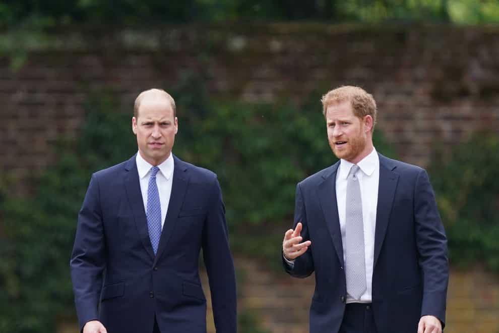 William and Harry arriving for the unveiling of a statue they commissioned of their mother Diana, Princess of Wales at Kensington Palace, London (Yui Mok/PA)