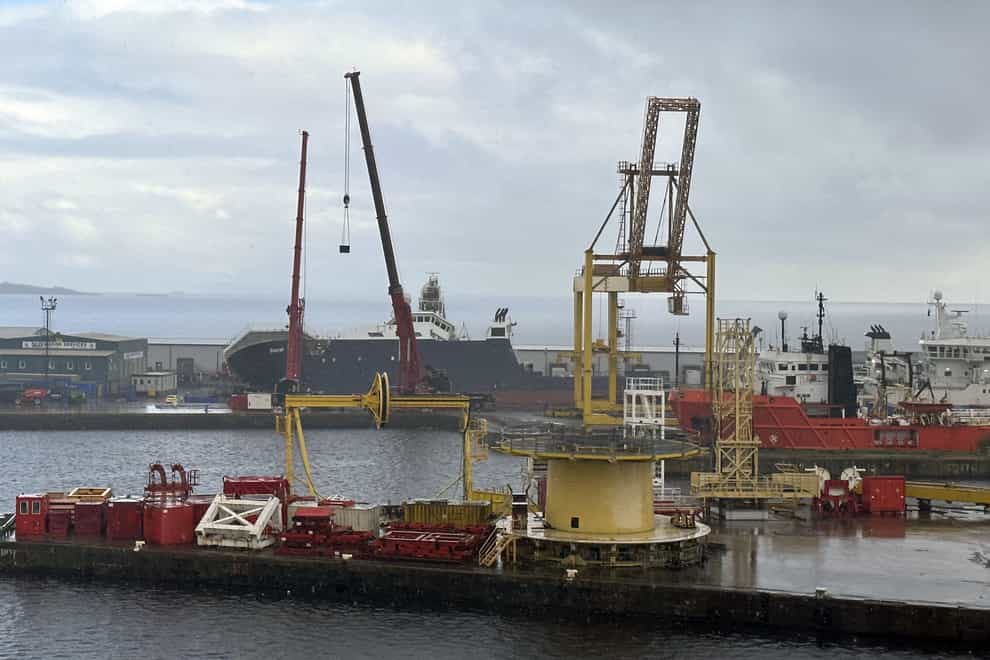 A view of the ship Petrel at Imperial Dock in Leith, Edinburgh, which became dislodged from its holding and toppled last month (PA)
