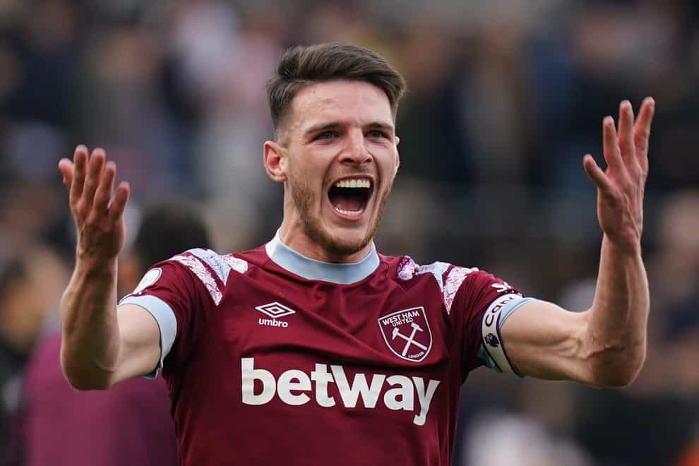 West Ham player Declan Rice’s shirt is among many in the Premier League featuring gambling sponsorship (PA)