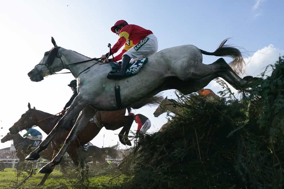 Vanillier ridden by Sean Flanagan in action during the Randox Grand National Handicap Chase during day three of the Randox Grand National Festival at Aintree Racecourse, Liverpool. Picture date: Saturday April 15, 2023. (Mike Egeron/PA)
